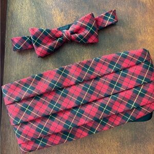 Vintage Lord West Men’s Red Black Tartan Plaid Cummerbund and Bow Tie Orig Box